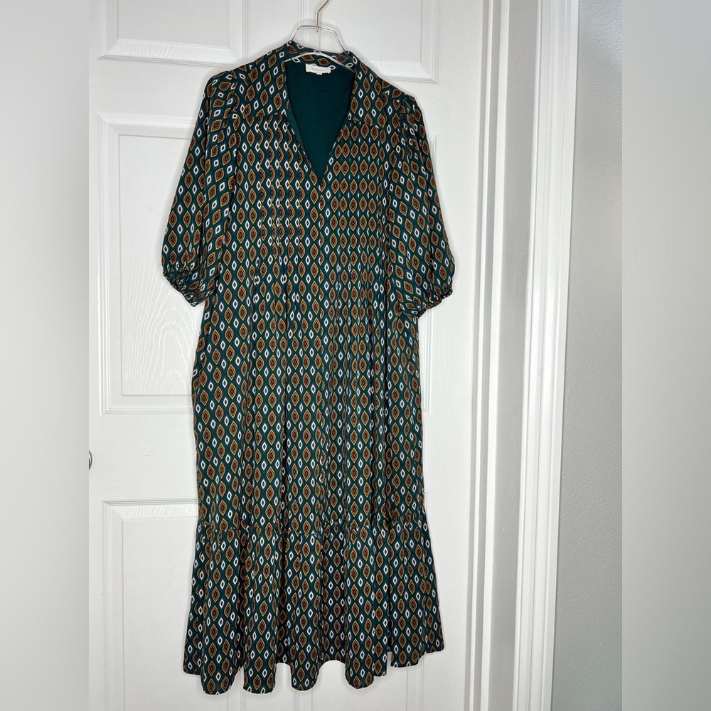Bohme Printed Collared Midi Dress Sz XL - Picture 2 of 11